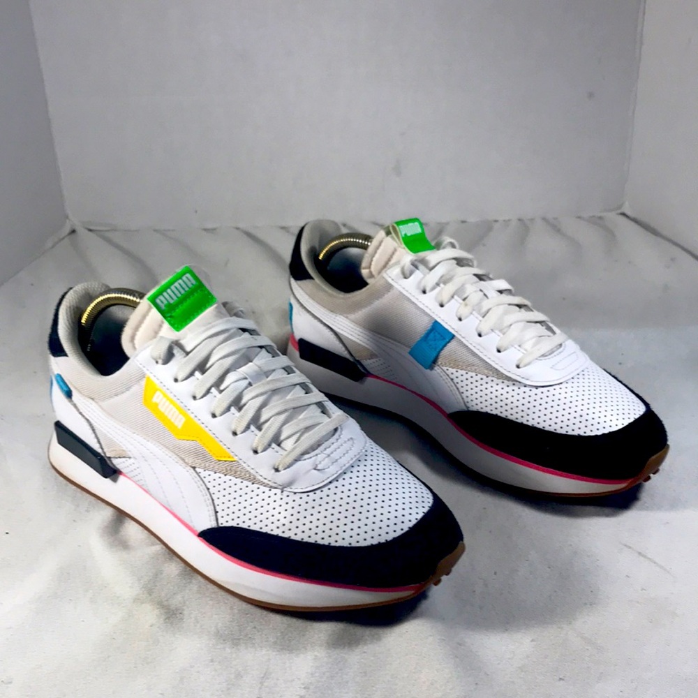 Puma Mens Future Rider Finish White Fluorescent Pink Sneakers Size 10